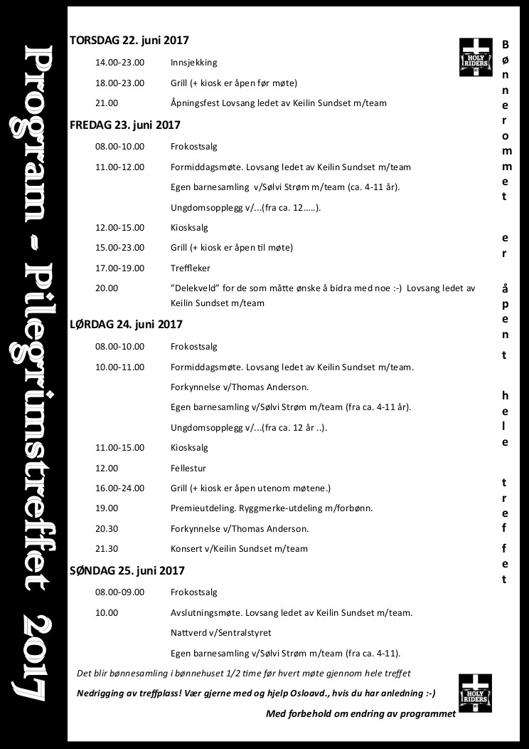 Pilegrimstreffet 2017 - Program